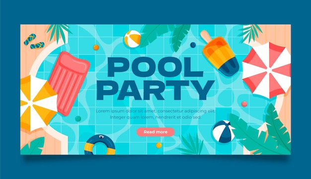 Modelo de banner horizontal para festa na piscina