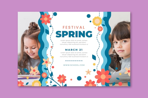 Modelo de banner horizontal para primavera com crianças