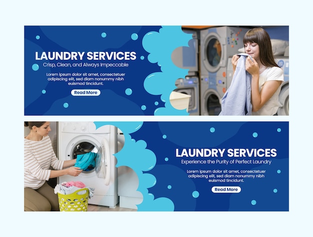 Vetor grátis modelo de banner horizontal para serviços de lavandaria