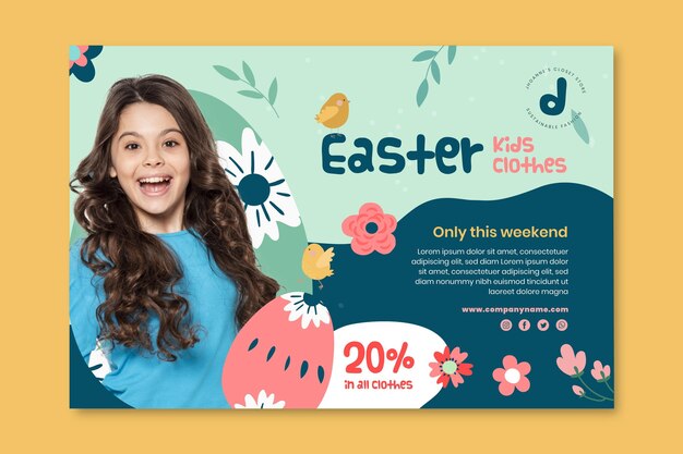 Modelo de banner horizontal para venda de Páscoa com garota