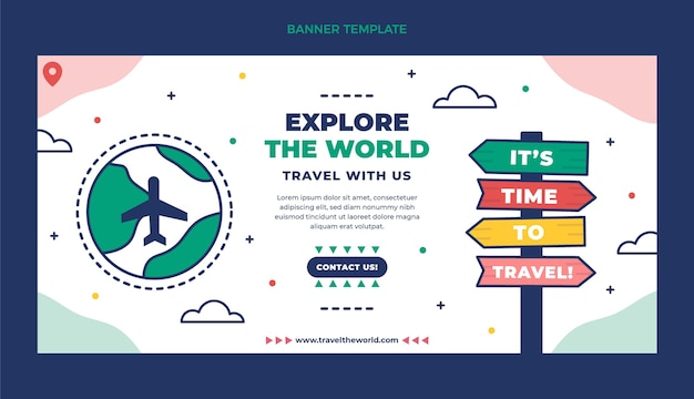 Modelo de banner horizontal para viagens planas