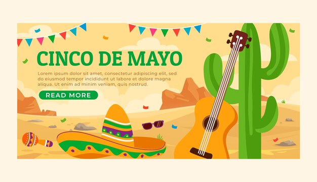 Modelo de banner horizontal plano cinco de maio