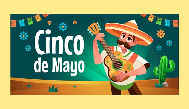 Modelo de banner horizontal plano cinco de maio