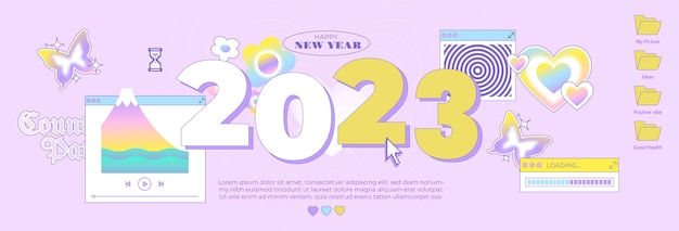 Vetor grátis modelo de banner horizontal plano de ano novo 2023