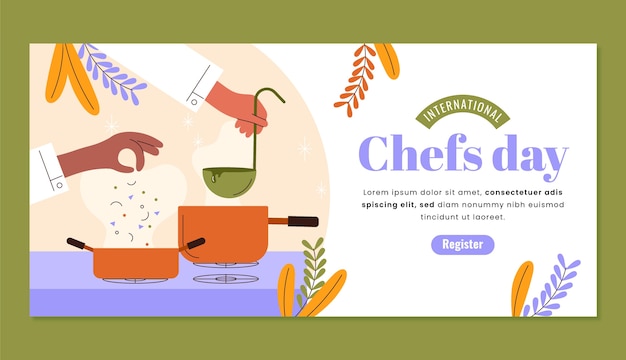 Vetor grátis modelo de banner horizontal plano de dia internacional dos chefs