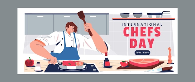Vetor grátis modelo de banner horizontal plano de dia internacional dos chefs