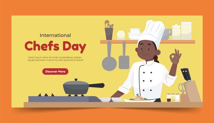 Vetor grátis modelo de banner horizontal plano de dia internacional dos chefs