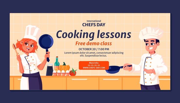 Vetor grátis modelo de banner horizontal plano de dia internacional dos chefs