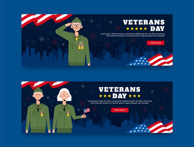 Modelo de banner horizontal plano do dia dos veteranos