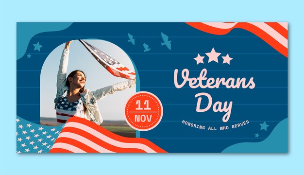 Modelo de banner horizontal plano do dia dos veteranos