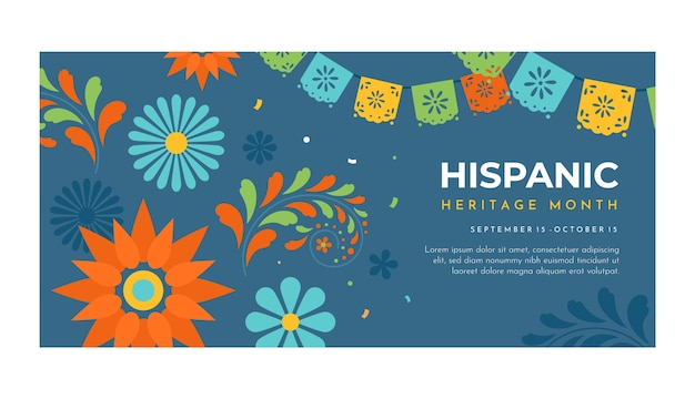 Vetor grátis modelo de banner horizontal plano do mês do patrimônio hispânico nacional