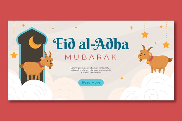 Modelo de banner horizontal plano eid al-adha com cabras