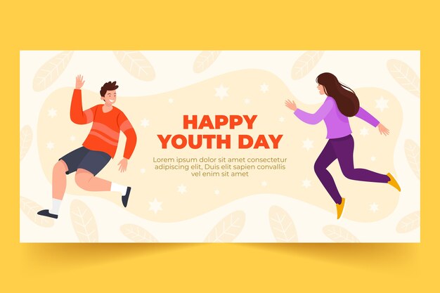 Modelo de banner horizontal plano internacional para o dia da juventude