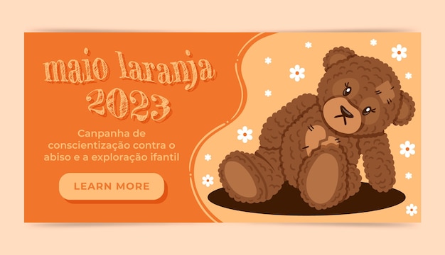 Modelo de banner horizontal plano maio laranja