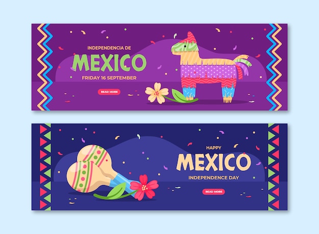 Vetor grátis modelo de banner horizontal plano para celebração da independência do méxico