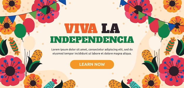 Vetor grátis modelo de banner horizontal plano para celebração da independência do méxico