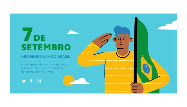 Modelo de banner horizontal plano para celebração de 7 de setembro