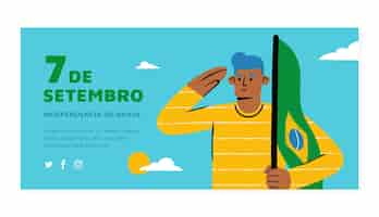 Vetor grátis modelo de banner horizontal plano para celebração de 7 de setembro