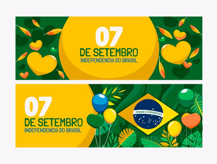 Vetor grátis modelo de banner horizontal plano para celebração de 7 de setembro