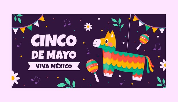 Modelo de banner horizontal plano para celebração de cinco de maio