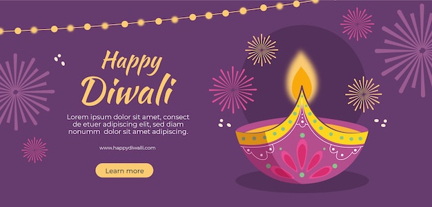 Vetor grátis modelo de banner horizontal plano para celebração de diwali