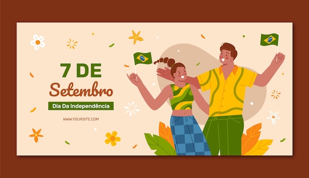 Vetor grátis modelo de banner horizontal plano para celebração do dia da independência do brasil