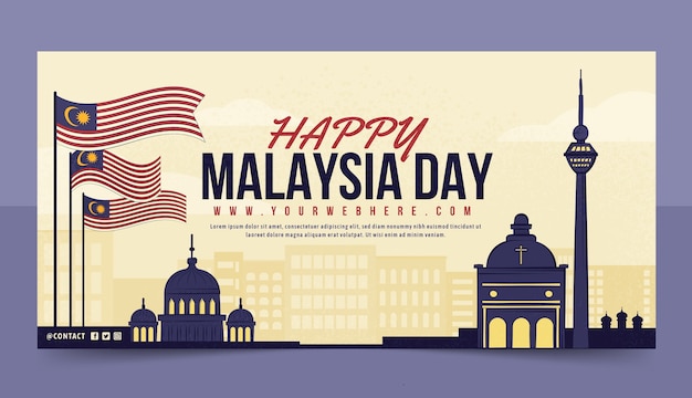 Vetor grátis modelo de banner horizontal plano para celebração do dia da malásia