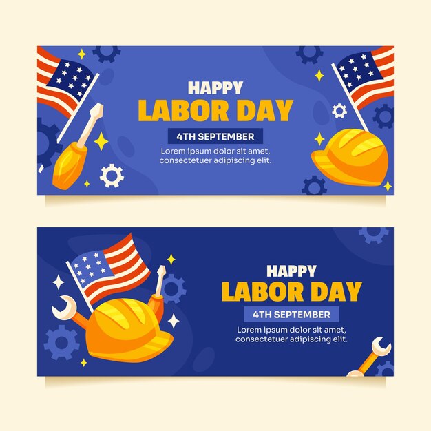 Modelo de banner horizontal plano para celebração do dia do trabalho americano