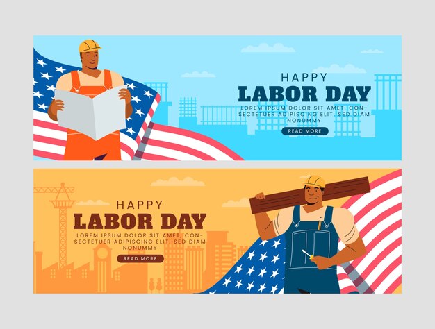 Modelo de banner horizontal plano para celebração do dia do trabalho