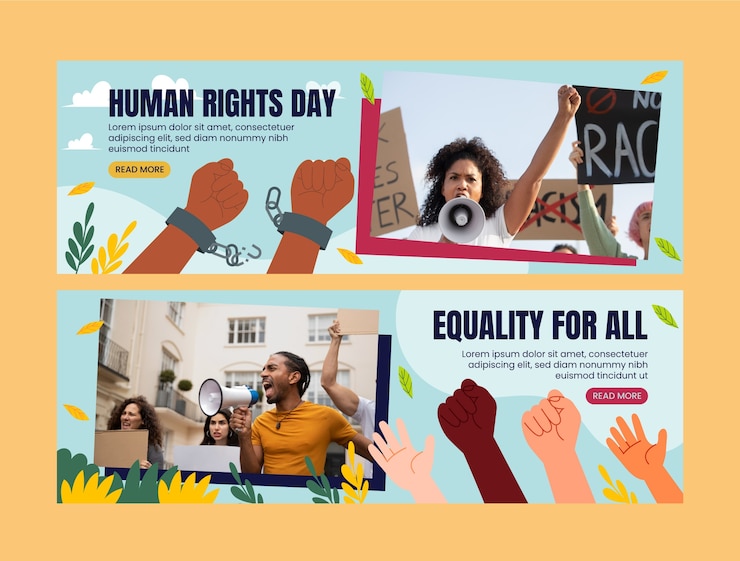Vetor grátis modelo de banner horizontal plano para celebração do dia dos direitos humanos