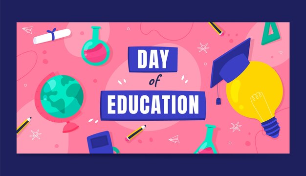 Modelo de banner horizontal plano para celebração do dia internacional da educação