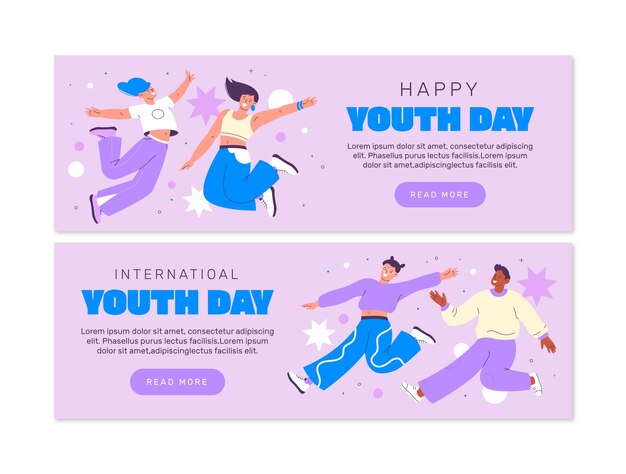 Modelo de banner horizontal plano para celebração do dia internacional da juventude