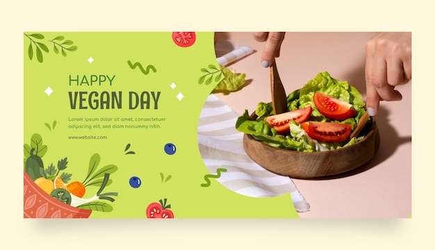 Vetor grátis modelo de banner horizontal plano para celebração do dia vegano mundial