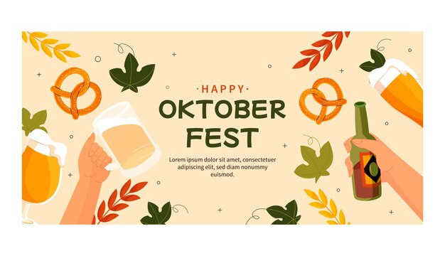 Modelo de banner horizontal plano para celebração do festival de cerveja oktoberfest