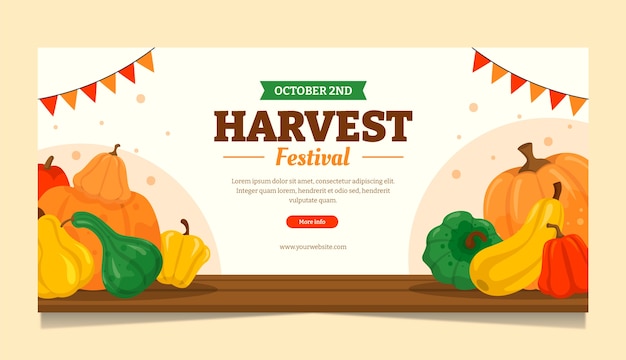 Vetor grátis modelo de banner horizontal plano para celebração do festival de colheita