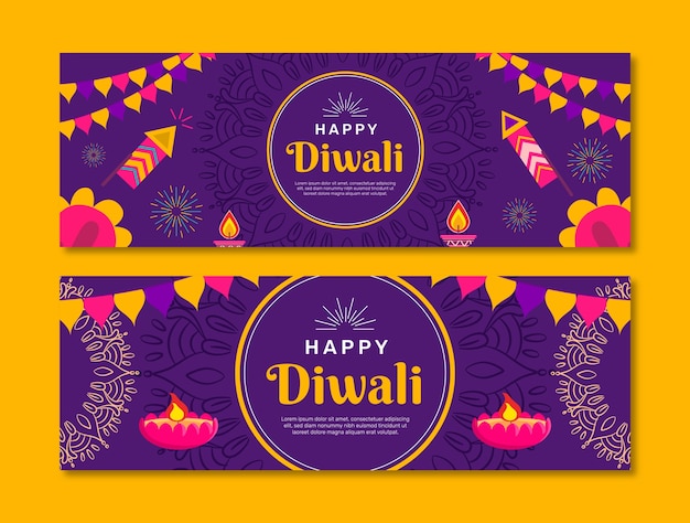 Vetor grátis modelo de banner horizontal plano para celebração do festival diwali