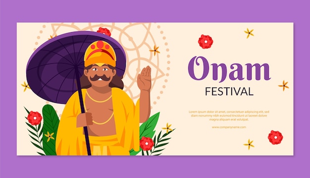 Modelo de banner horizontal plano para celebração do festival onam