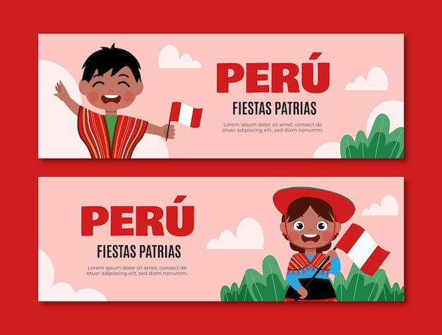 Vetor grátis modelo de banner horizontal plano para celebrações de pátrias de festas peruanas