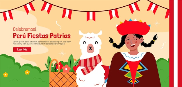 Vetor grátis modelo de banner horizontal plano para celebrações de pátrias de festas peruanas