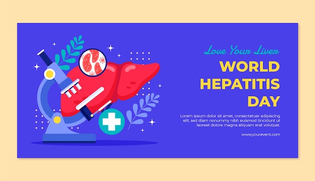 Modelo de banner horizontal plano para conscientização do dia mundial da hepatite