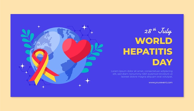 Vetor grátis modelo de banner horizontal plano para conscientização do dia mundial da hepatite