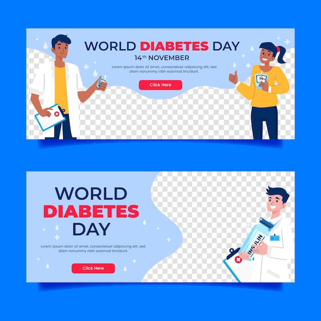 Vetor grátis modelo de banner horizontal plano para conscientização do dia mundial do diabetes