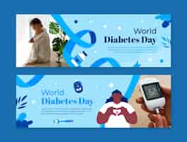 Vetor grátis modelo de banner horizontal plano para conscientização do dia mundial do diabetes