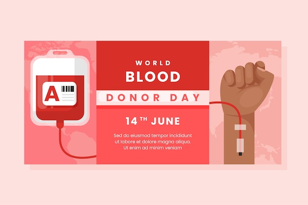 Vetor grátis modelo de banner horizontal plano para conscientização do dia mundial do doador de sangue
