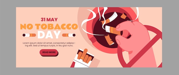 Modelo de banner horizontal plano para conscientização do dia sem tabaco