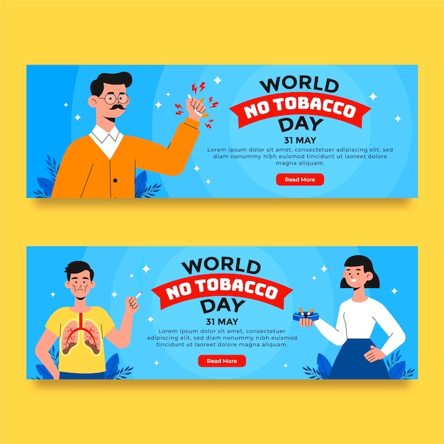 Modelo de banner horizontal plano para conscientização do dia sem tabaco