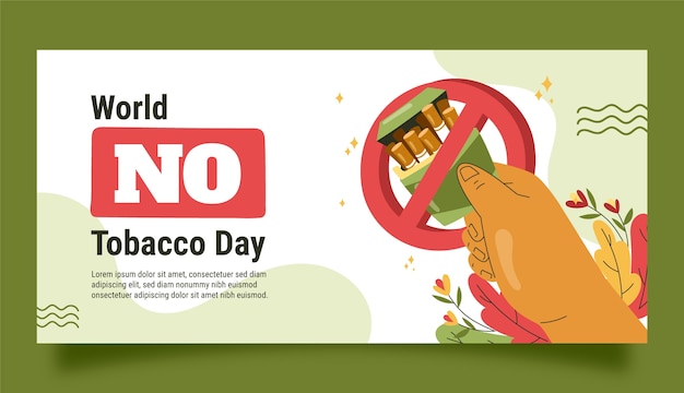Modelo de banner horizontal plano para conscientização do dia sem tabaco