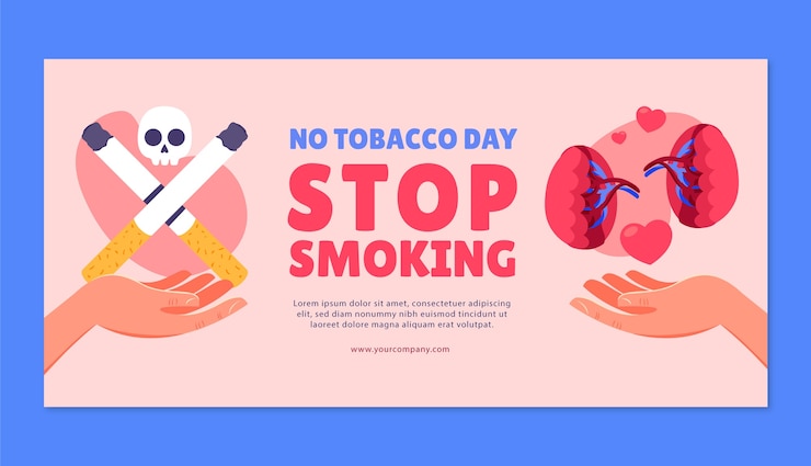 Vetor grátis modelo de banner horizontal plano para conscientização do dia sem tabaco