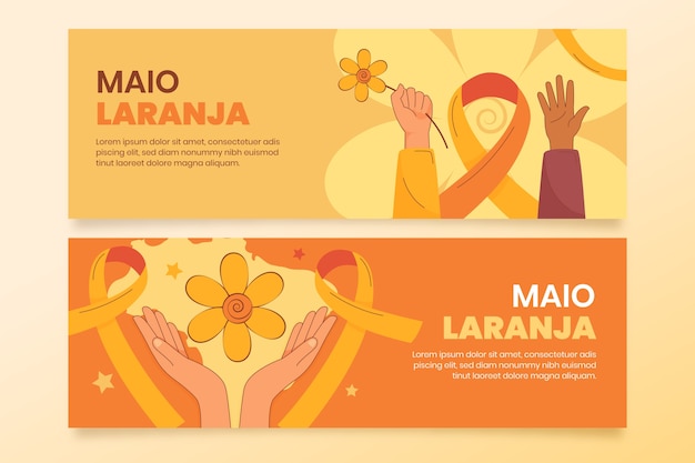 Vetor grátis modelo de banner horizontal plano para conscientização maio laranja