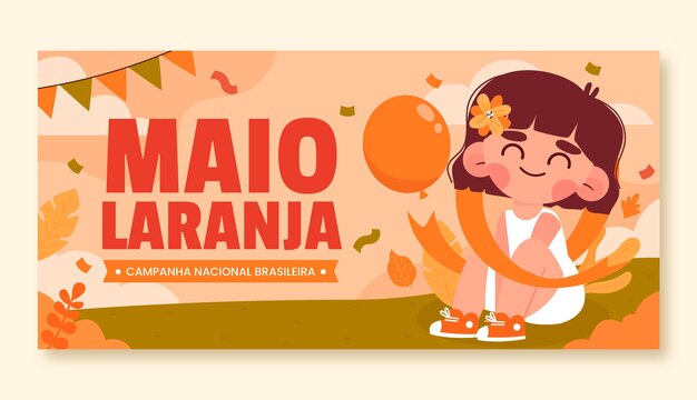 Modelo de banner horizontal plano para conscientização maio laranja